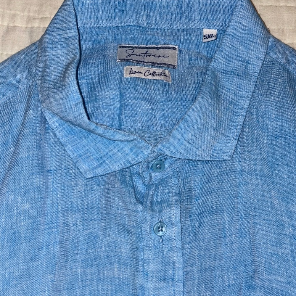 Men’s XXL Blue Linen Short Sleeved Button-down Shirt - NEW!